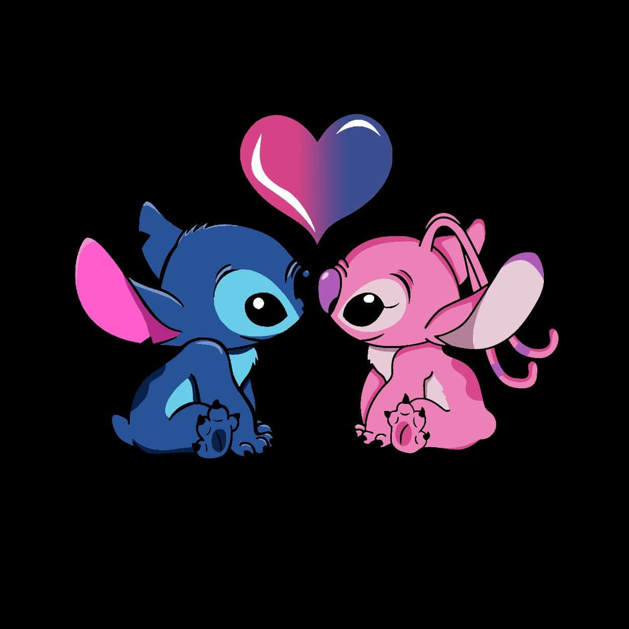 Cute Stitch And Angel In Love Wallpaper