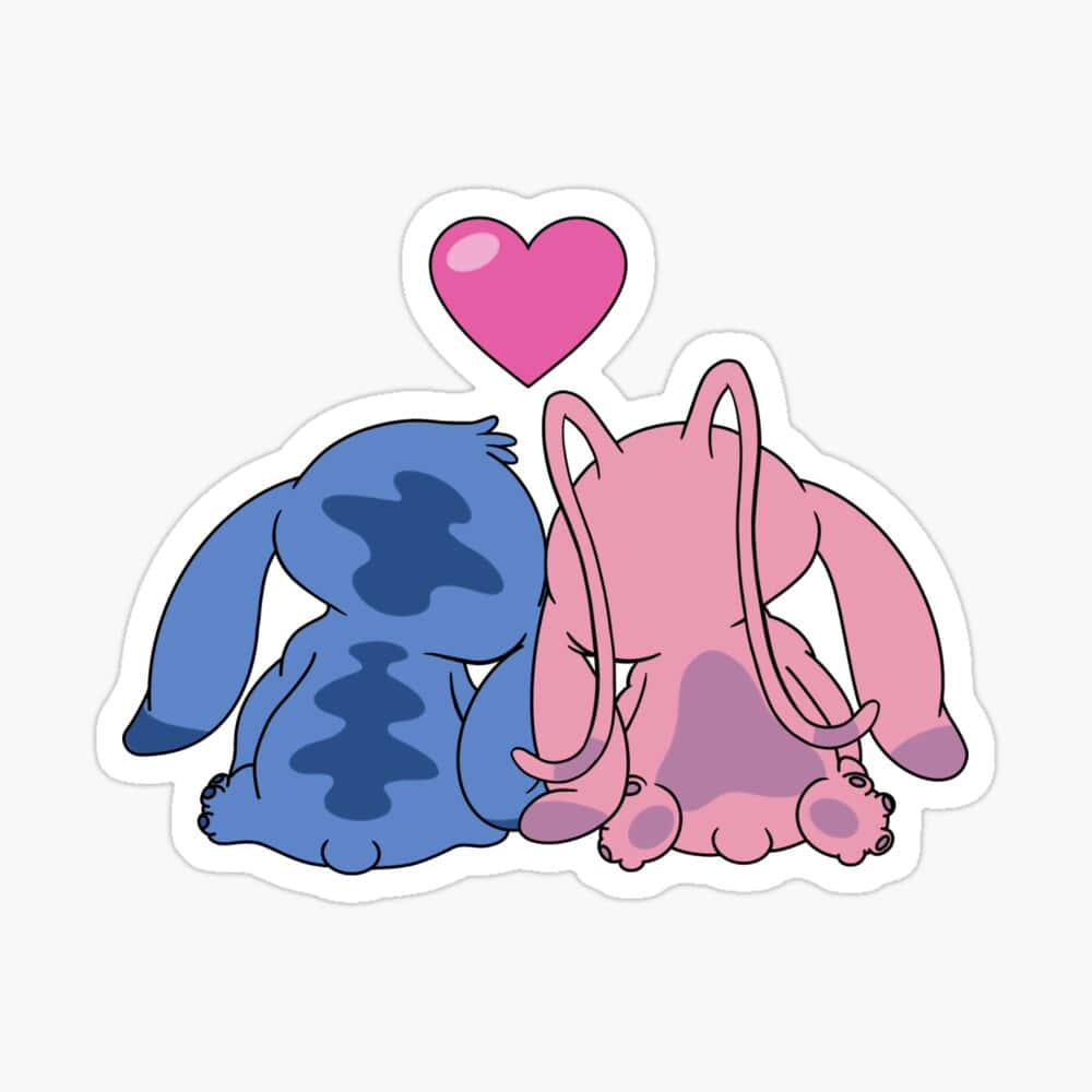 Cute Stitch And Angel Lean On Each Other Wallpaper