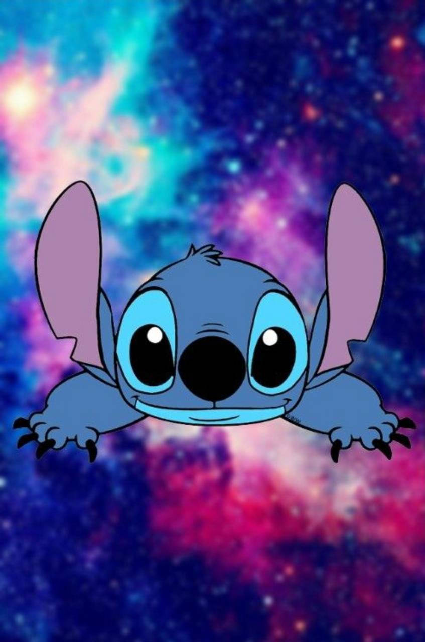 Cute Stitch On Galaxy Wallpaper