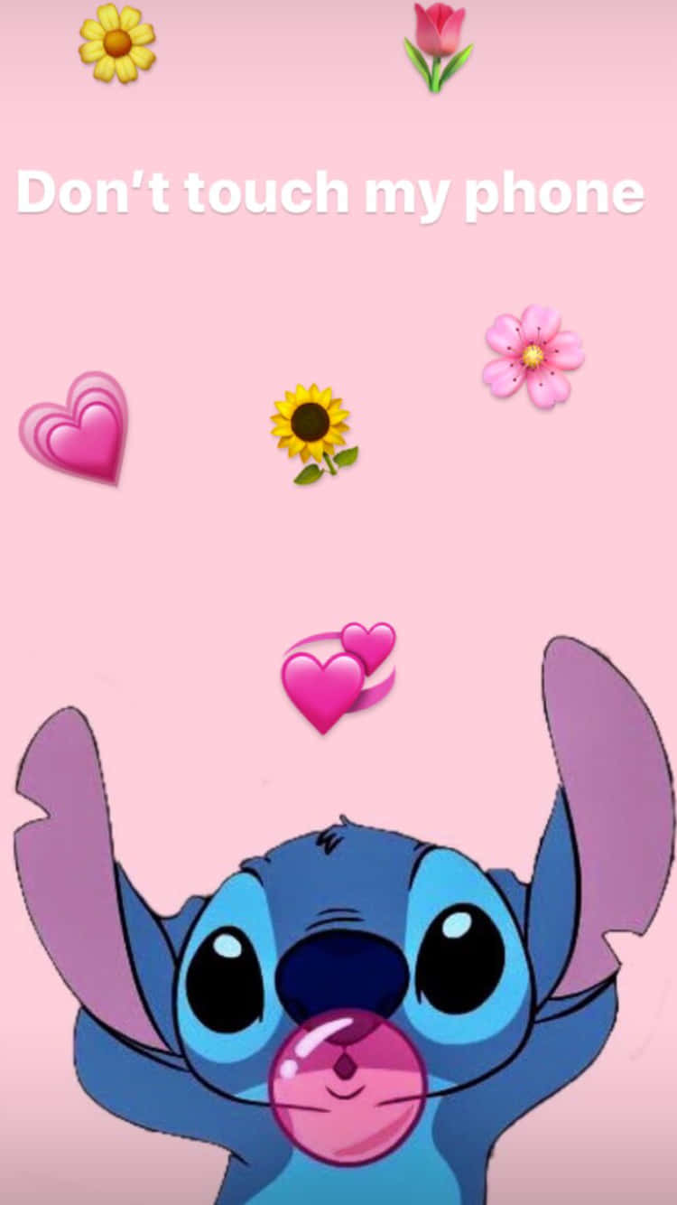 Cute Stitch Warning Lock Screen Wallpaper