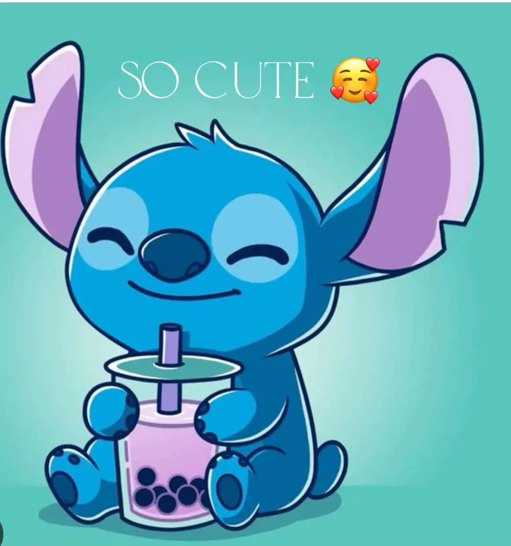 Cute Stitch With Bubble Tea Wallpaper