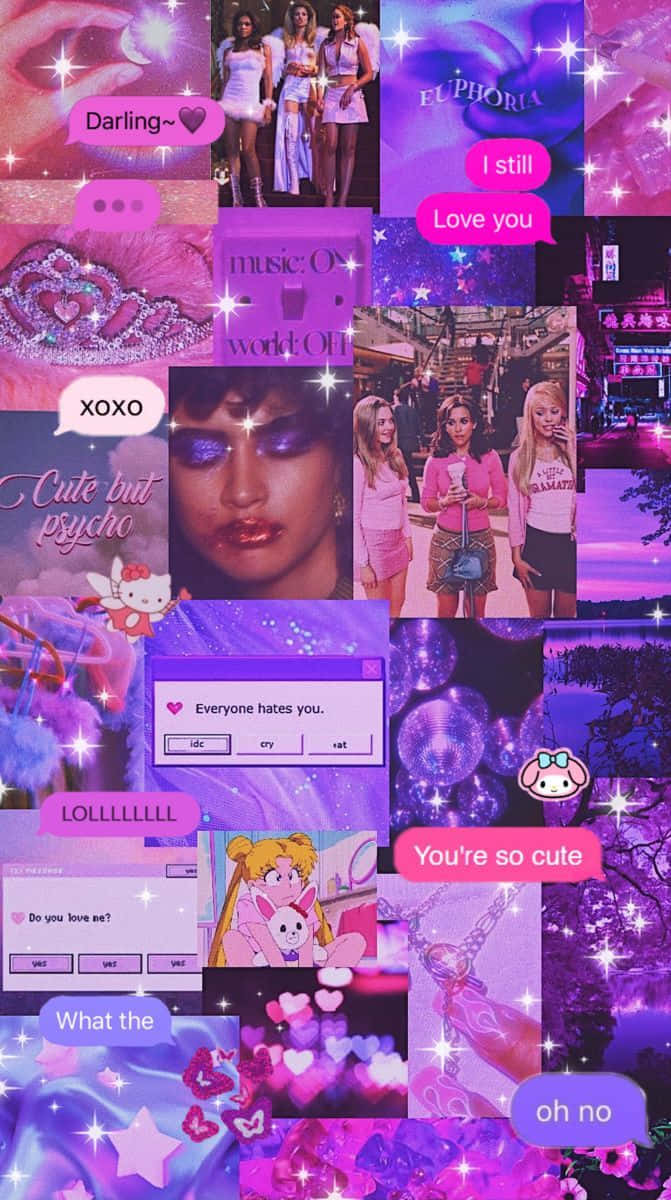 Cyber Purple Y2 K Aesthetic Collage Wallpaper