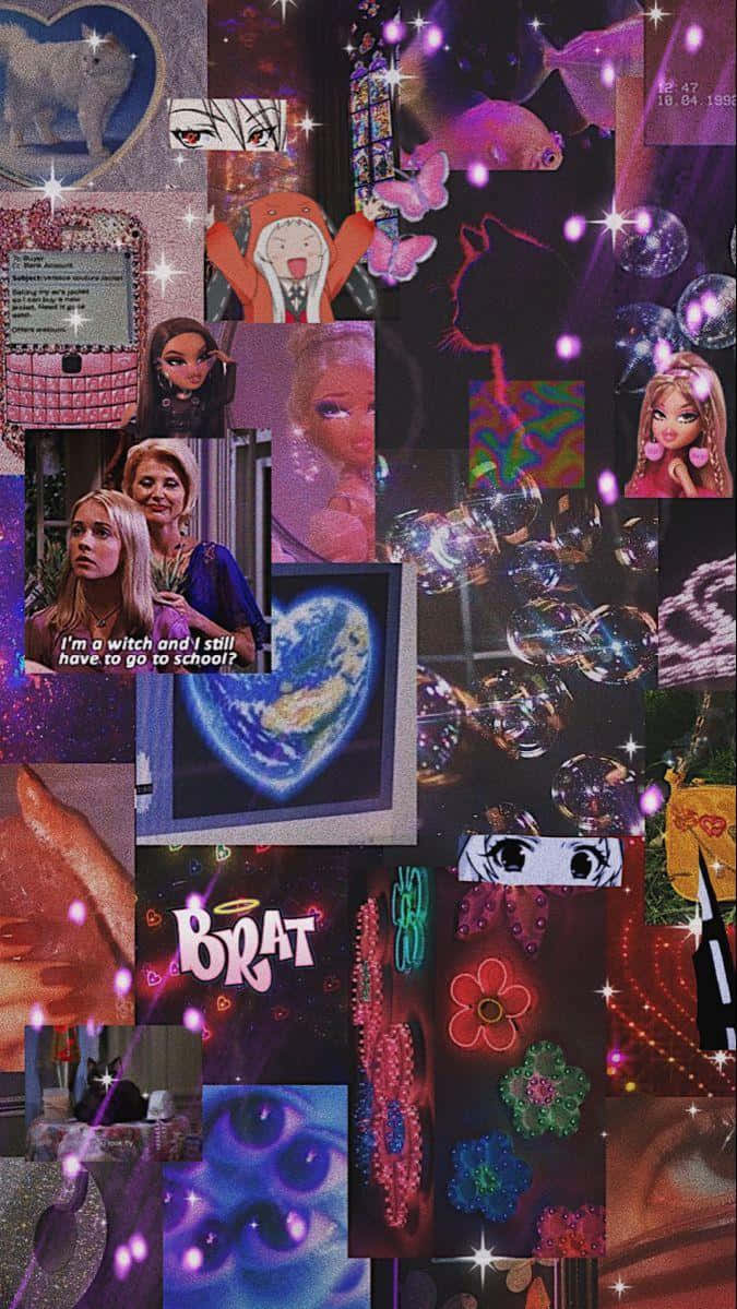 Cyber Purple Y2 K Collage Aesthetic.jpg Wallpaper