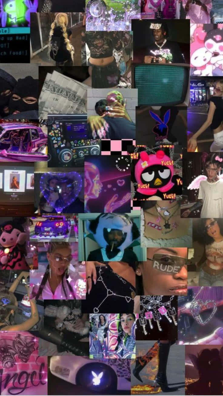 Cyber Purple Y2 K Collage Wallpaper