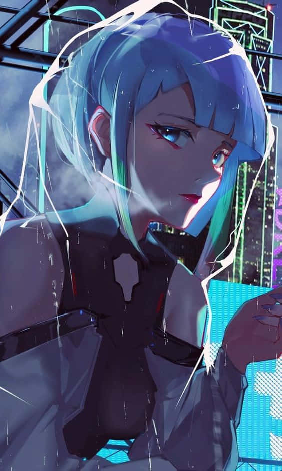 Cyberpunk Anime Girl Blue Hair Wallpaper