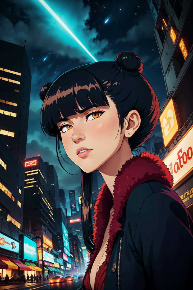 Cyberpunk Cityscape Girl Illustration Wallpaper