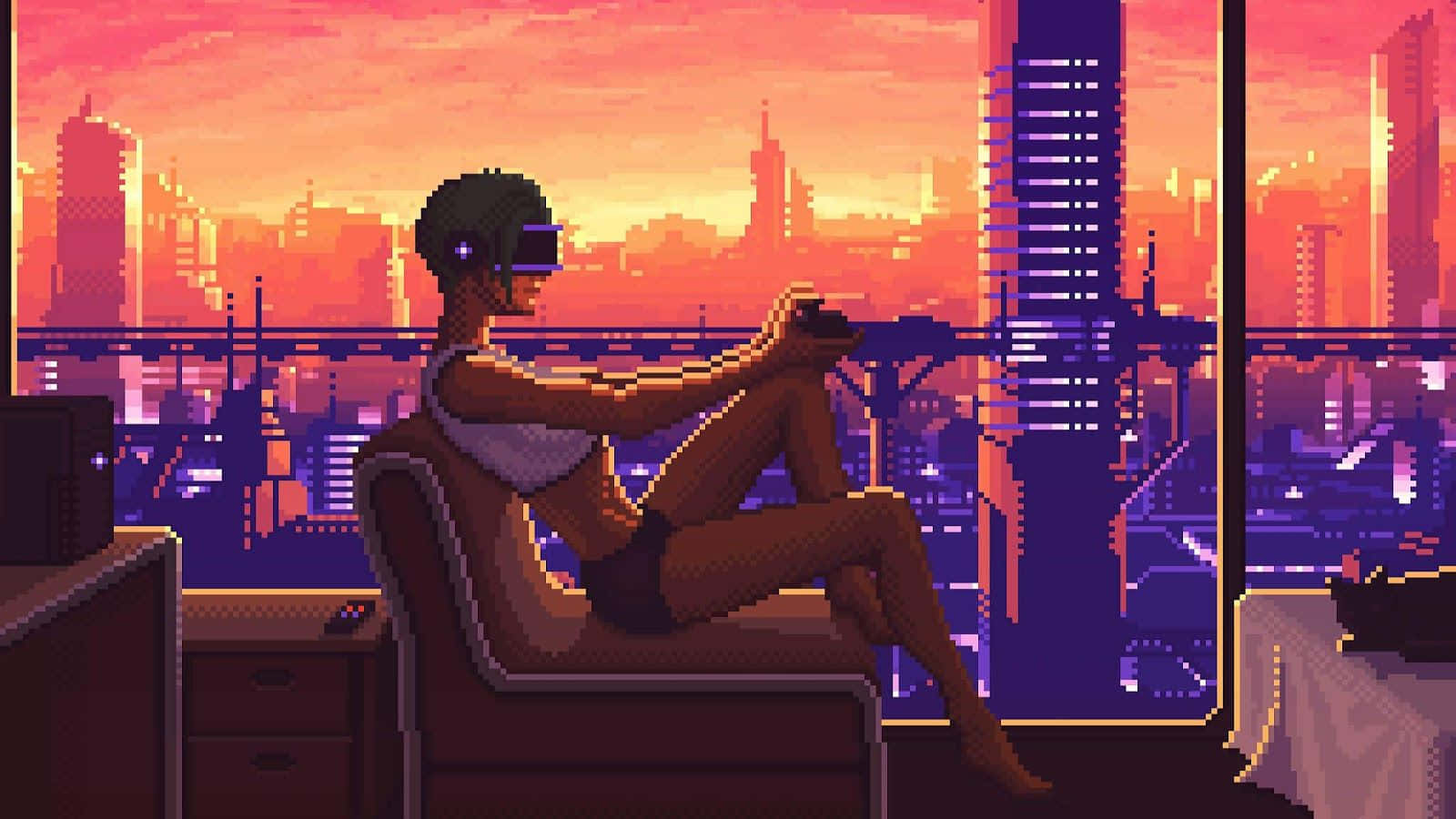 Cyberpunk-inspired Pixel Art With A Dash Of Color Wallpaper