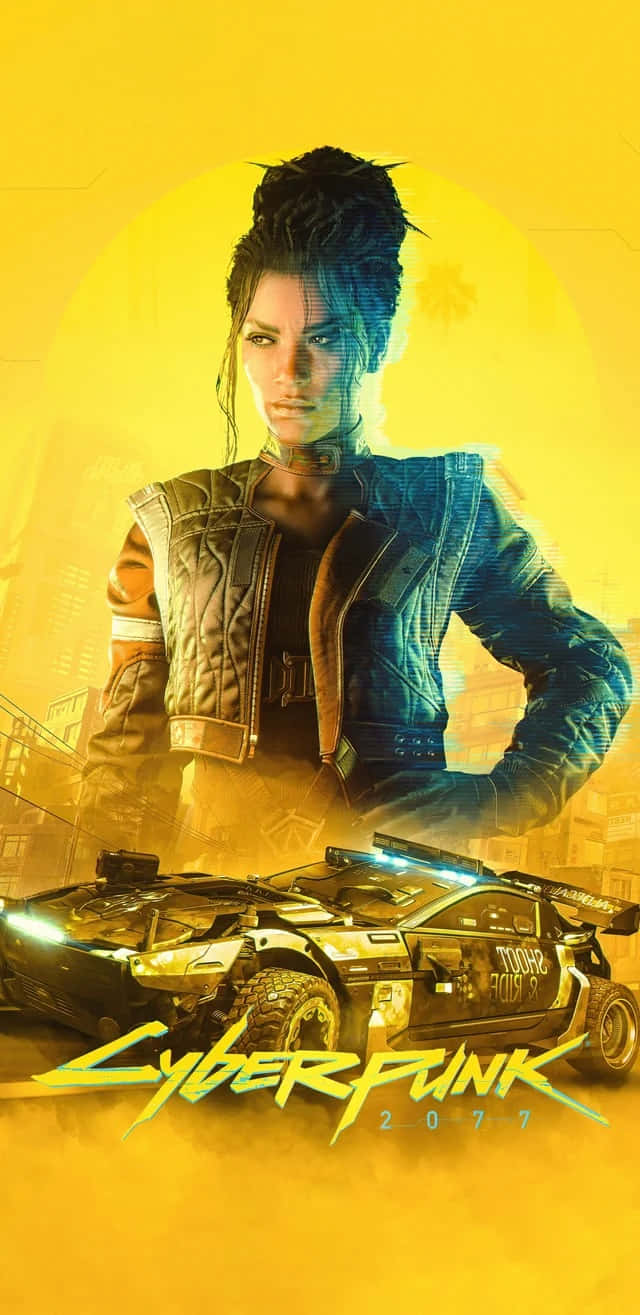 Cyberpunk2077 Female Characterand Car Mobile Wallpaper Wallpaper