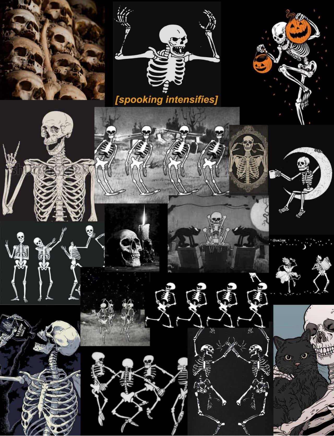 Dancing Skeleton Collage Wallpaper