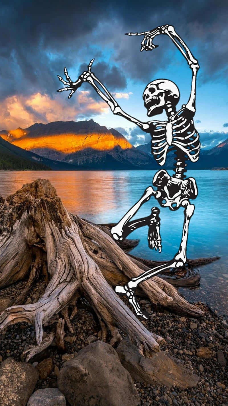 Dancing Skeleton Lakeside Sunset Wallpaper