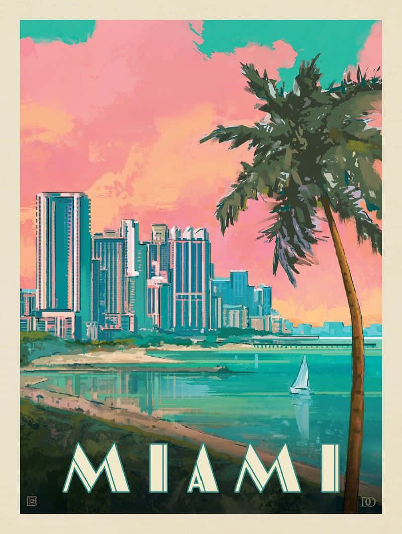 “dancing Under The Palm Trees In Retro Miami” Wallpaper