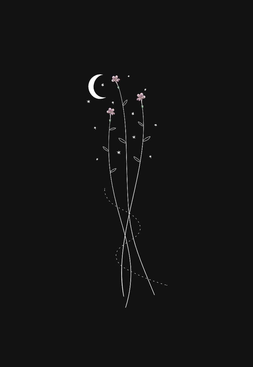 Dark Cute Three Small Flowers Wallpaper