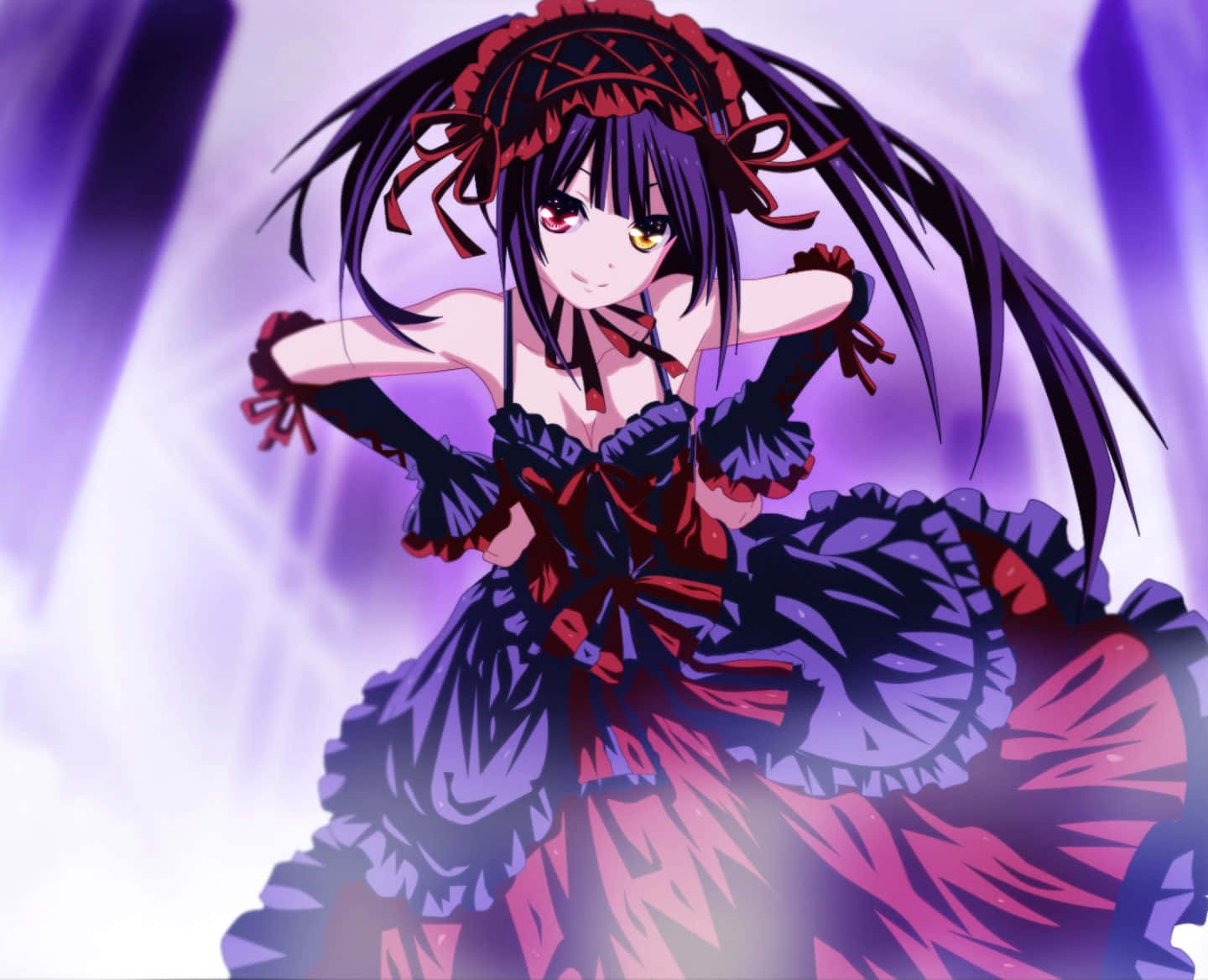 Dark Elegance: Kurumi Tokisaki In Gothic Anime Attire Wallpaper