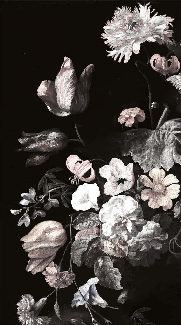 Dark Floral Artworki Phone Wallpaper Wallpaper