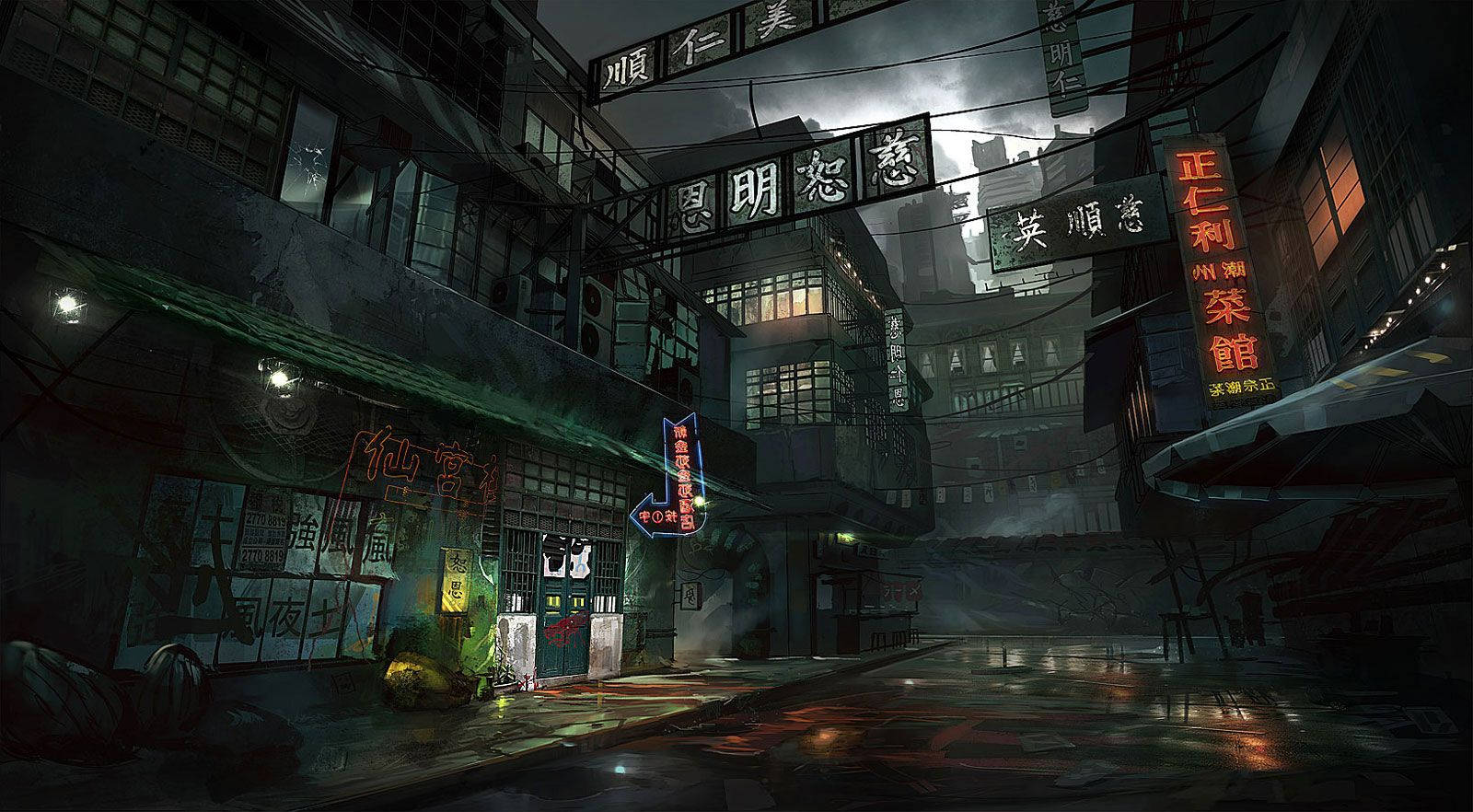 Dark Japanese Anime City Wallpaper