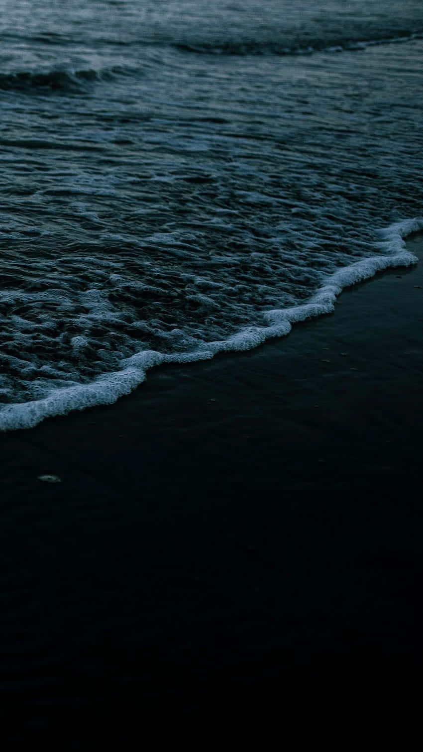 Dark Moody Beach Waves Nighttime Wallpaper