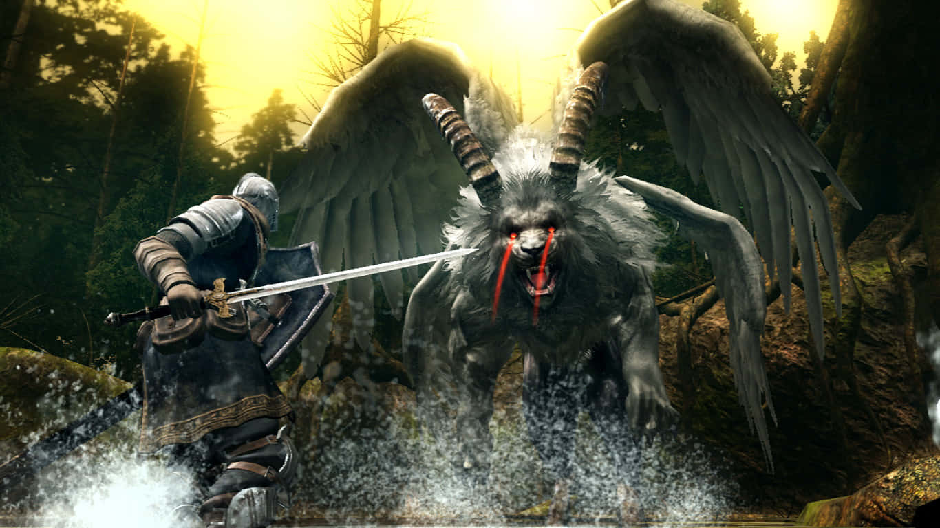 Dark Souls Battle Against Winged Beast Wallpaper