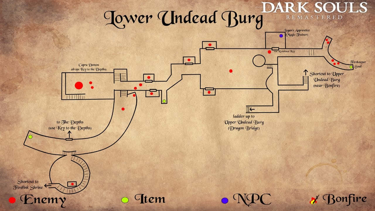 Dark Souls Remastered Lower Undead Burg Map Wallpaper