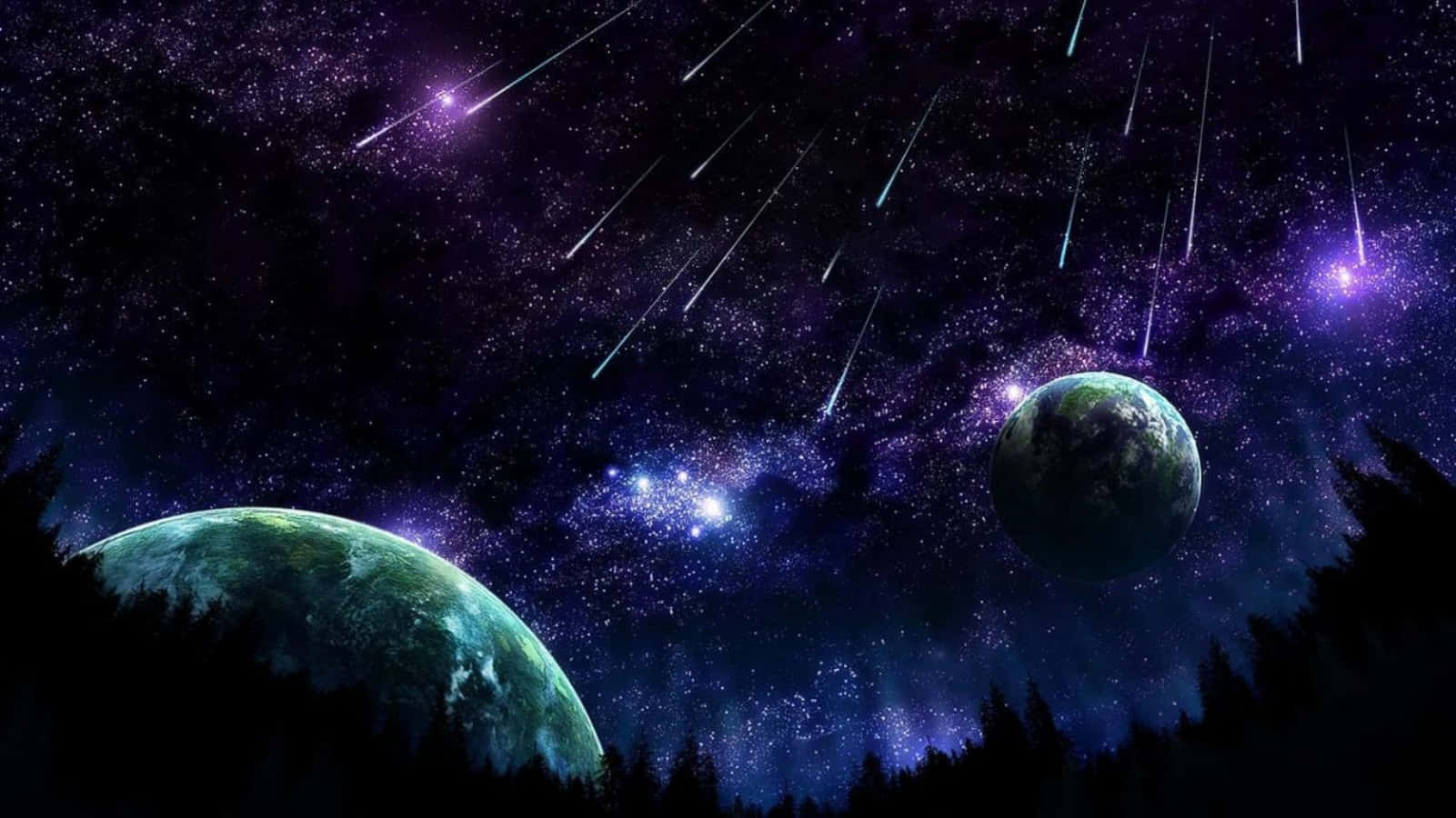 Dark Space Planets And Shooting Stars Wallpaper