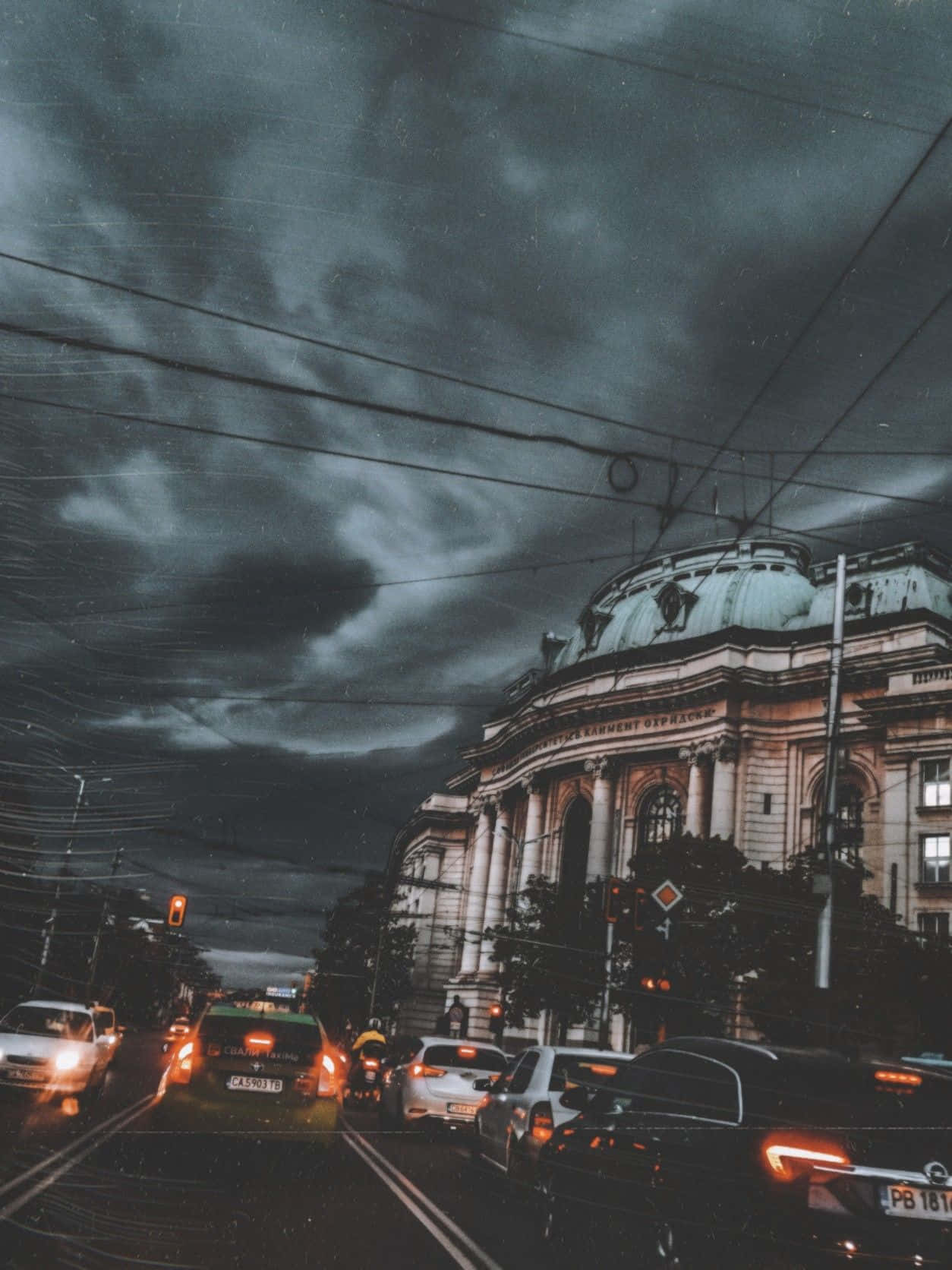 Dark Stormy Cityscape Traffic Wallpaper