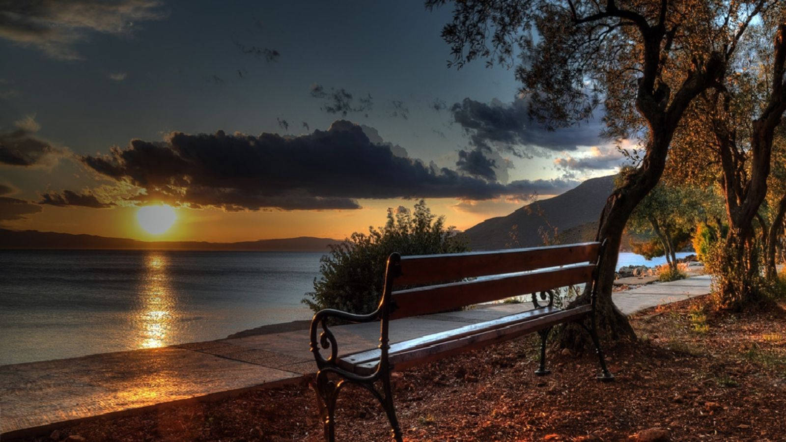 Dark Sunset Bench Wallpaper