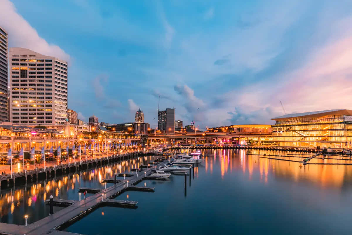 Darling Harbor Sydney Dusk View Wallpaper