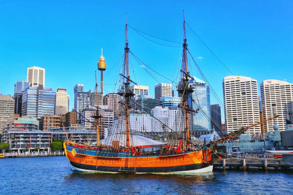 Darling Harbor Sydneywith Historic Ship Wallpaper