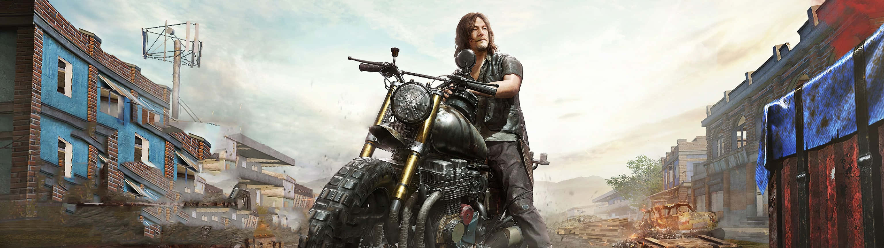 Daryl Dixon Motorcycle Apocalyptic Backdrop Wallpaper