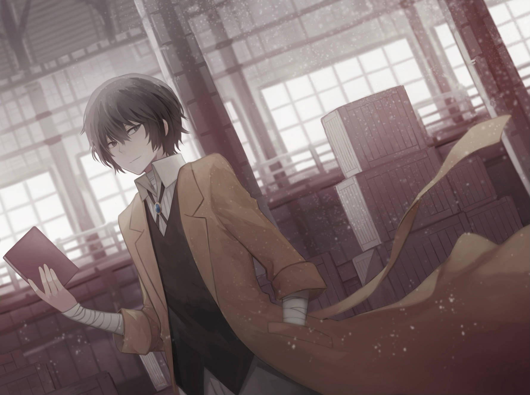 Dazai Holding A Book Wallpaper