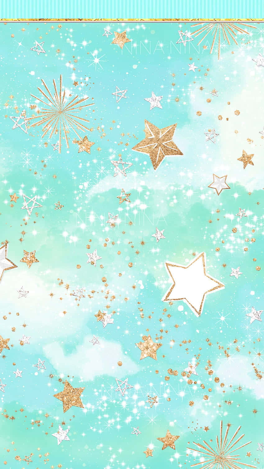 Dazzling Gold Cute Stars Graphic Art Wallpaper