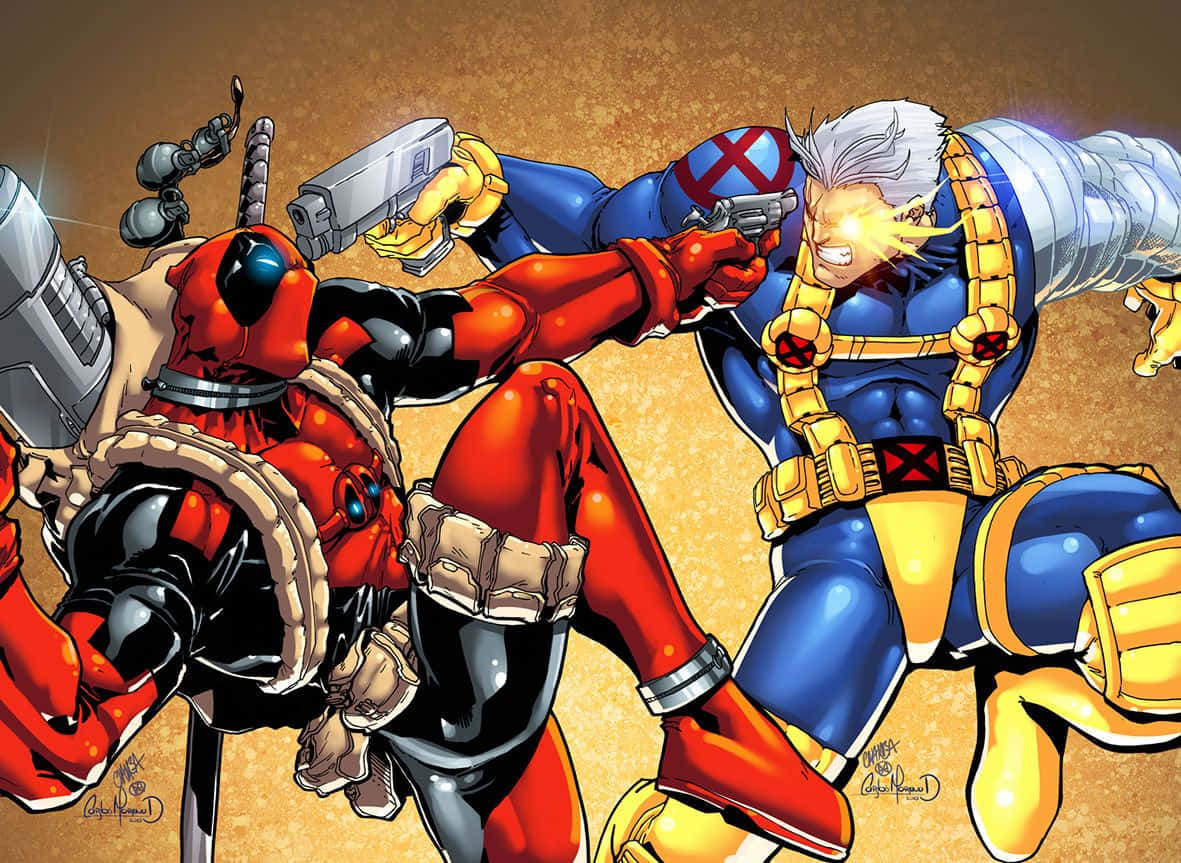 Deadpool And Cable In Action Wallpaper