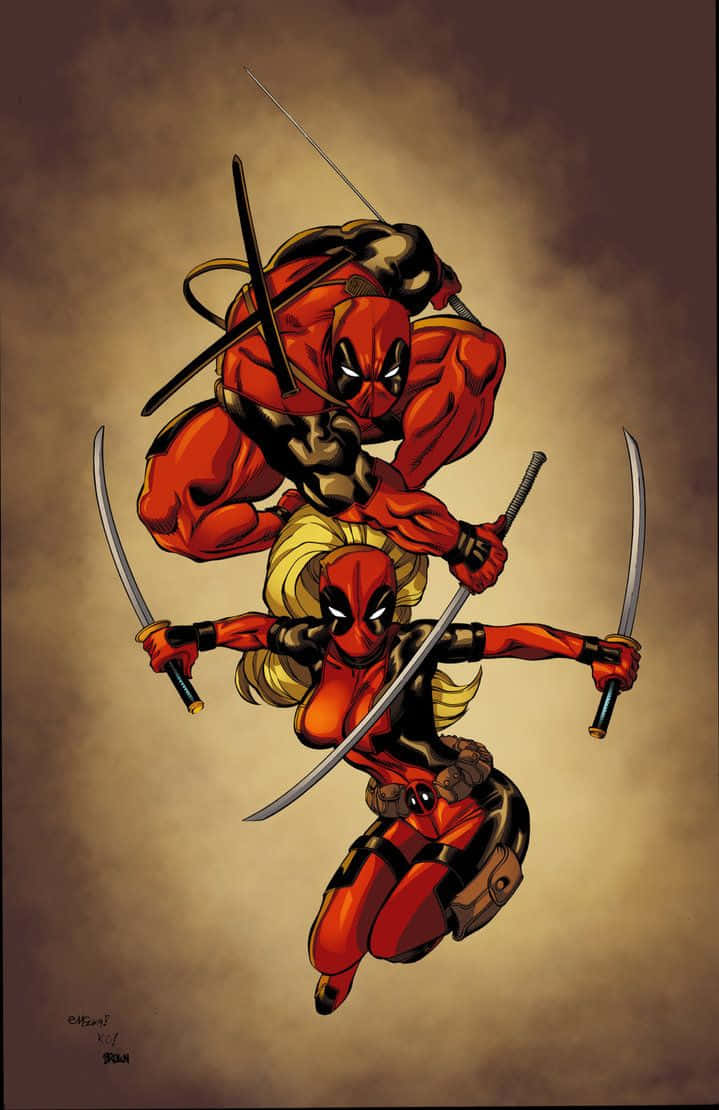 Deadpool And Lady Deadpool - A Dynamic Duo Wallpaper