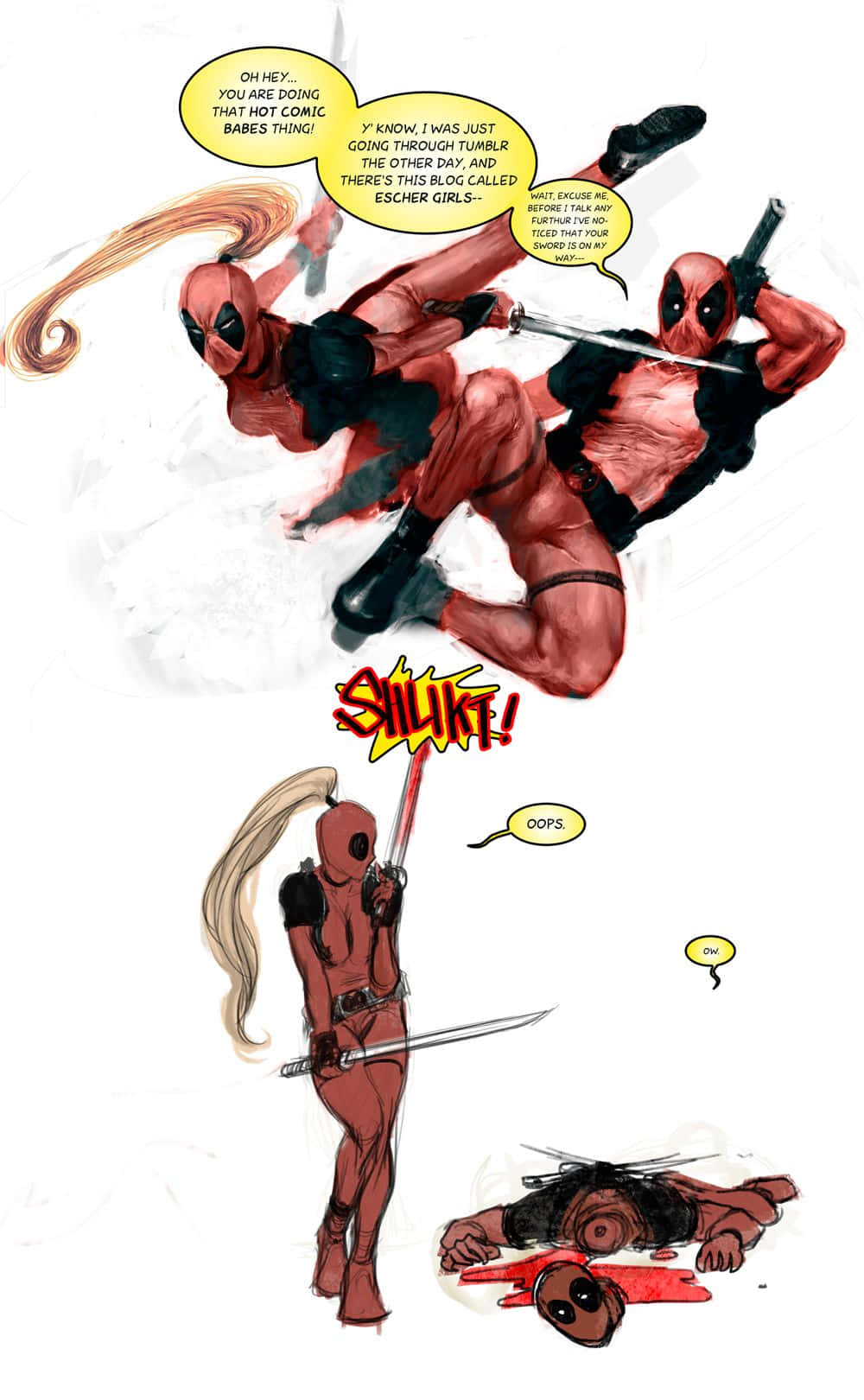 Deadpool And Lady Deadpool Side By Side In Action Wallpaper