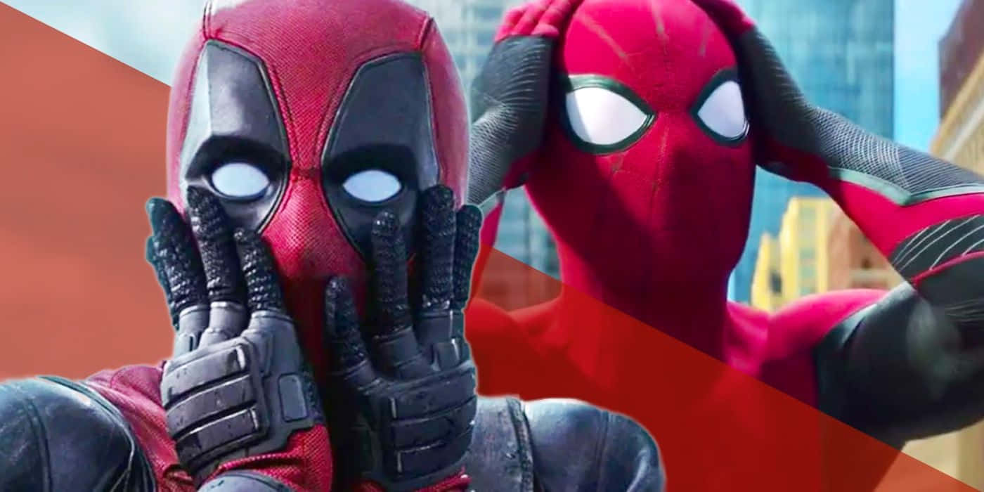 Deadpool And Spiderman Team Up In Action-packed Image Wallpaper