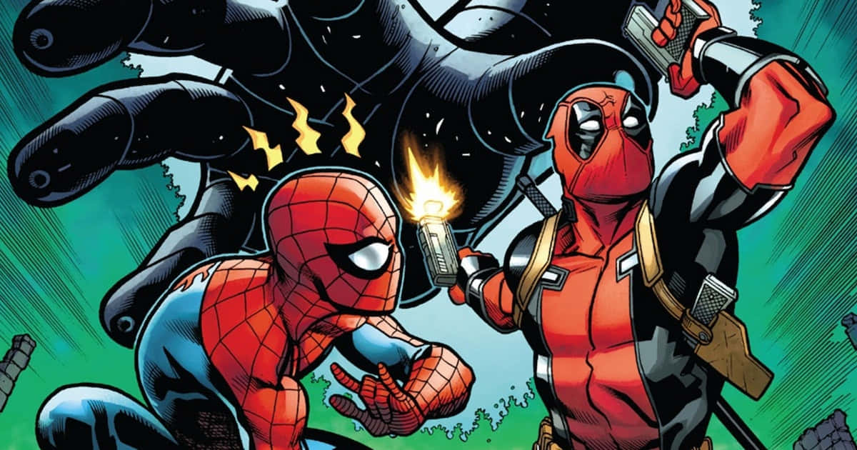 Deadpool And Spiderman - Unlikely Marvel Duo Wallpaper