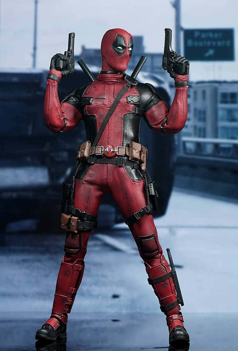 Deadpool Cartoon Action Pose Wallpaper