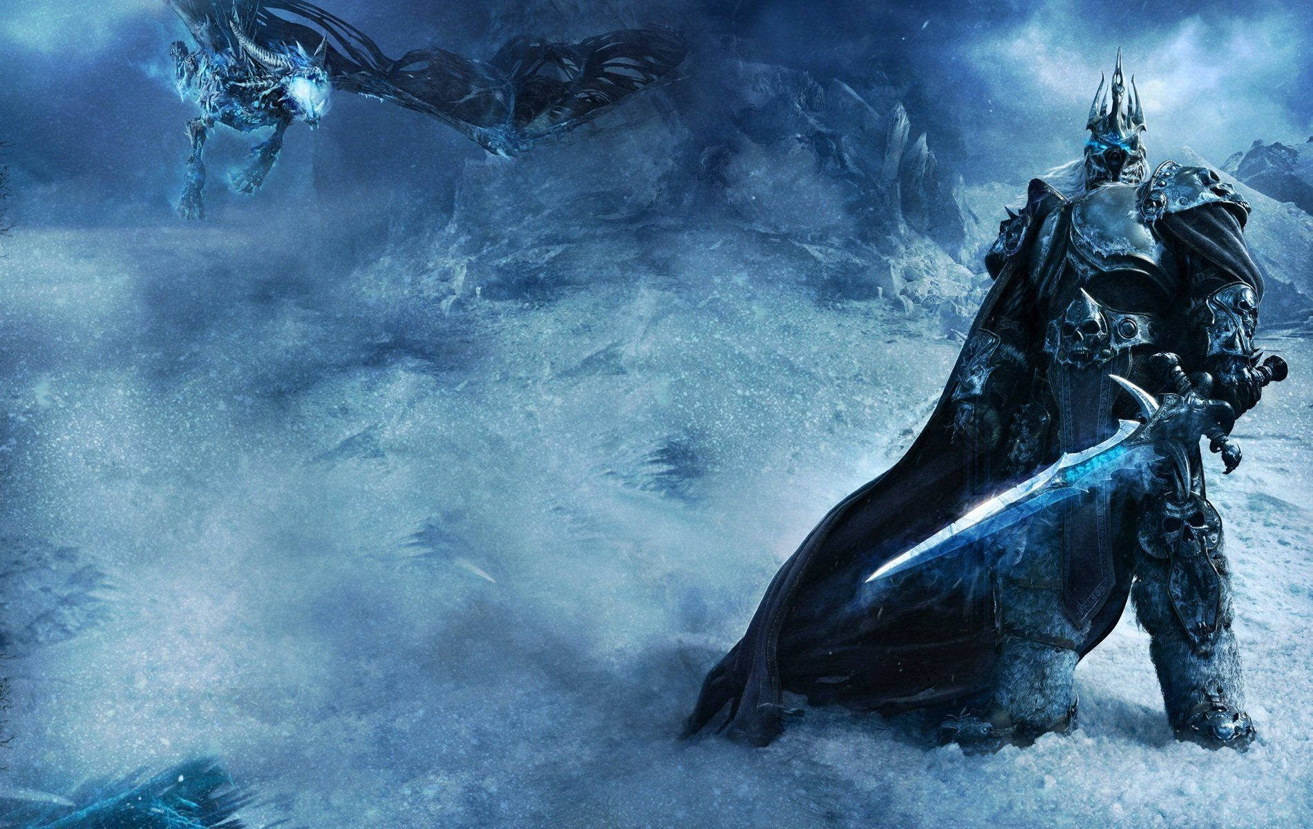 Death Knight Arthas And Dragon Sindragosa Over Icecrown Citadel Wallpaper