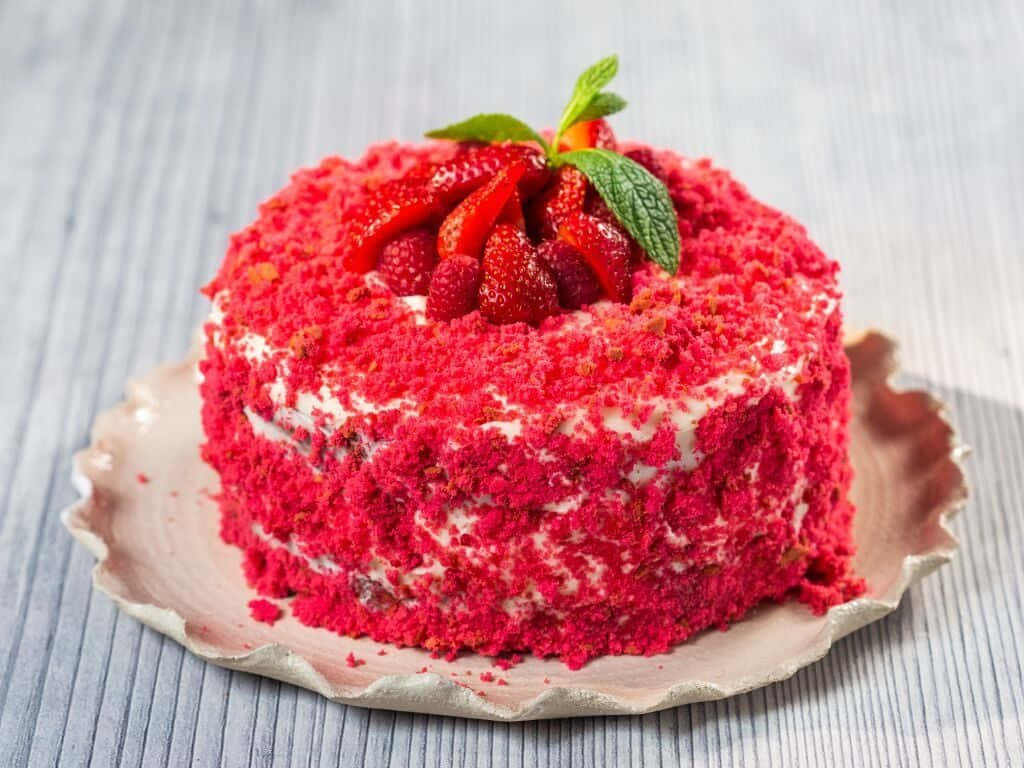 Decadent Red Velvet Cake On A Platter Wallpaper