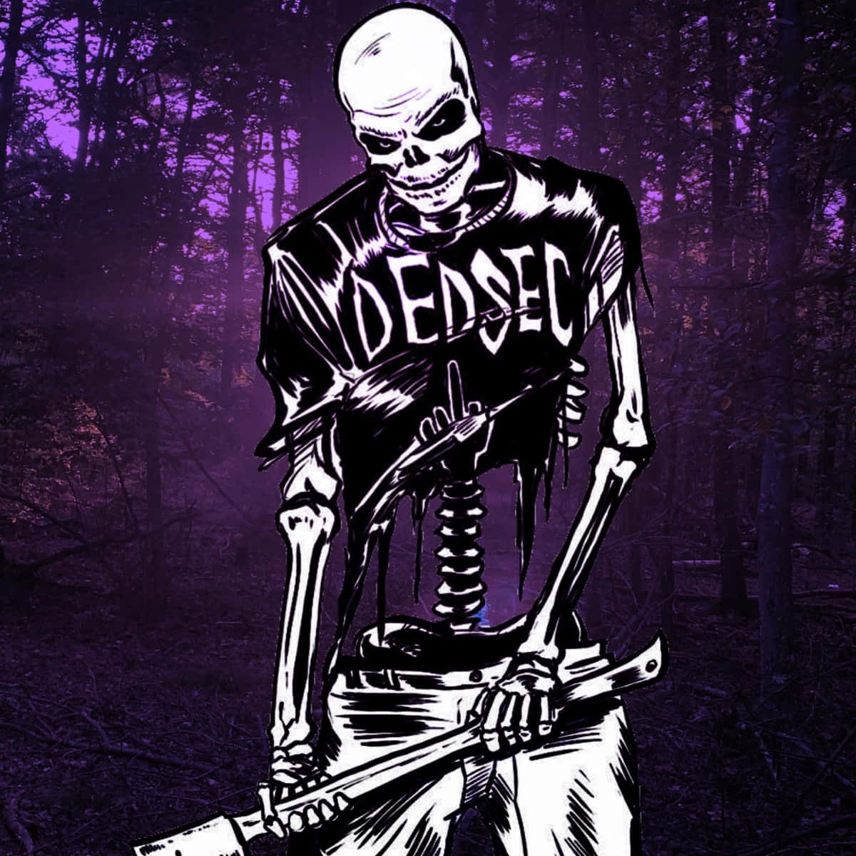 Dedsec Skeletonwith Gunin Forest Wallpaper