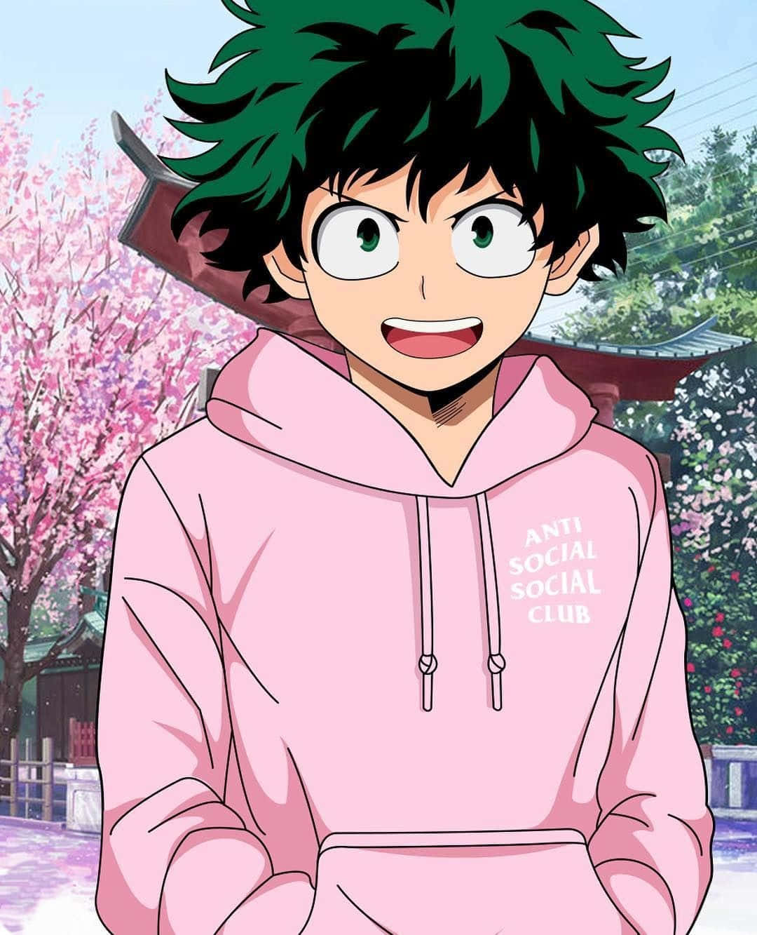 Dekuin Pink Hoodie Sakura Background Wallpaper