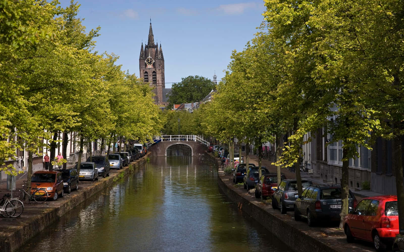 Delft Canal Viewwith Church Tower Wallpaper