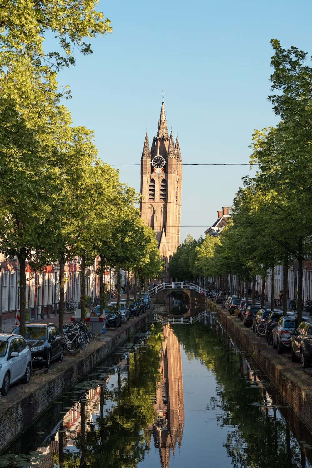 Delft Canal Viewwith Church Tower Wallpaper