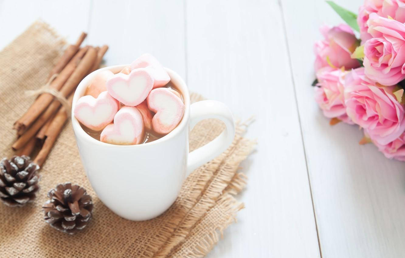 Delicate 3d Marshmallow Heart In A Mug Wallpaper