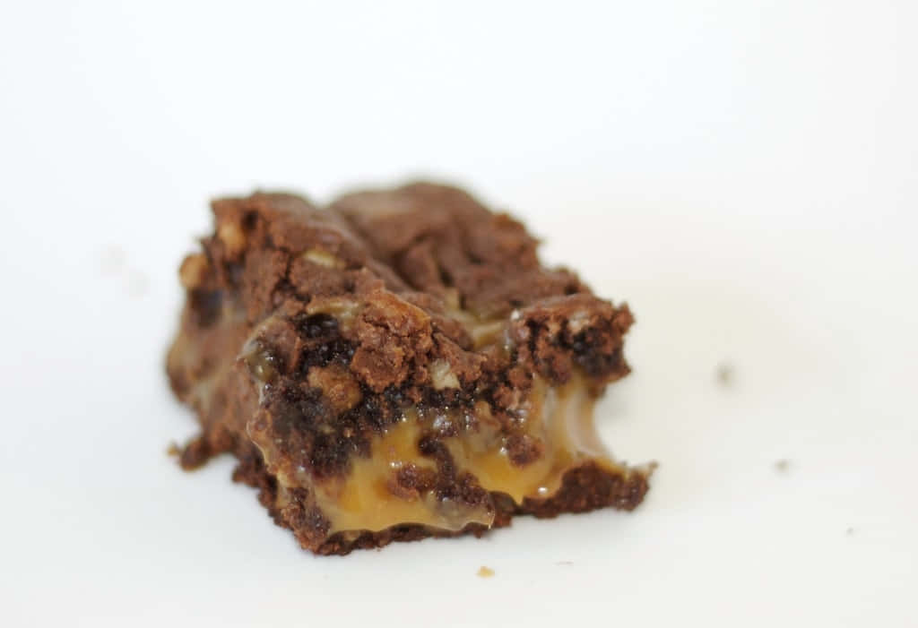 Delicious Caramel Brownie On Plate Wallpaper