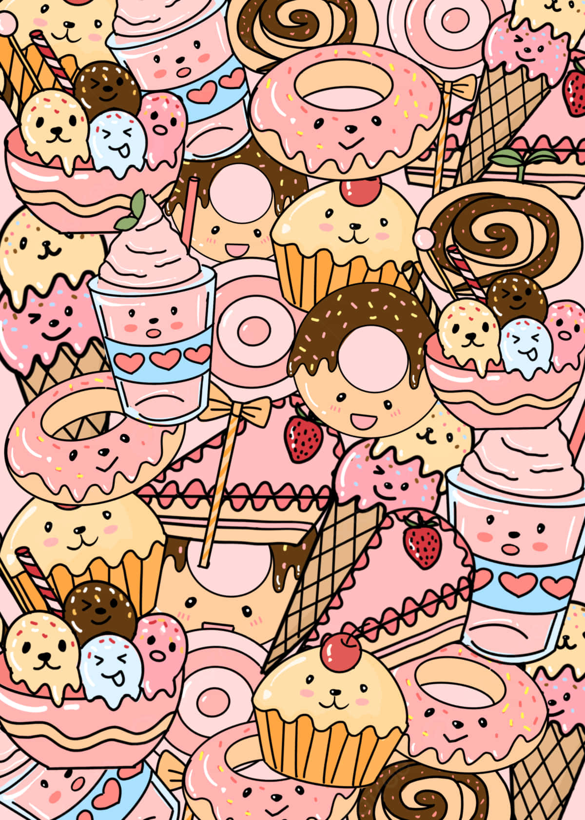 Delicious Overload - Cute Dessert With Colorful Toppings And Sauce Wallpaper