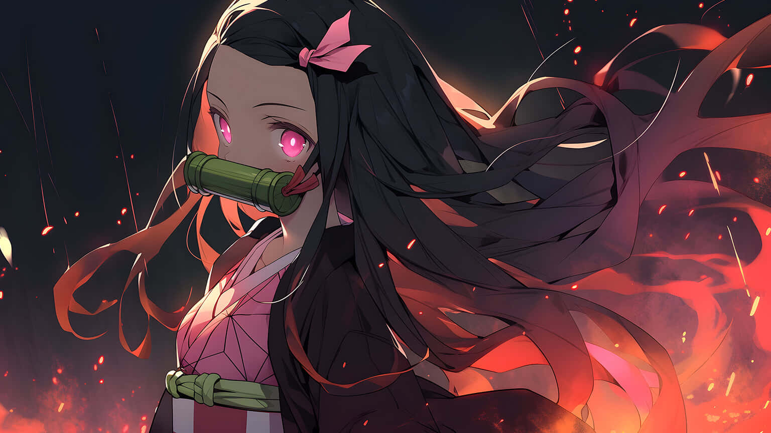 Demon Girl Red Eyes Bamboo Muzzle Wallpaper