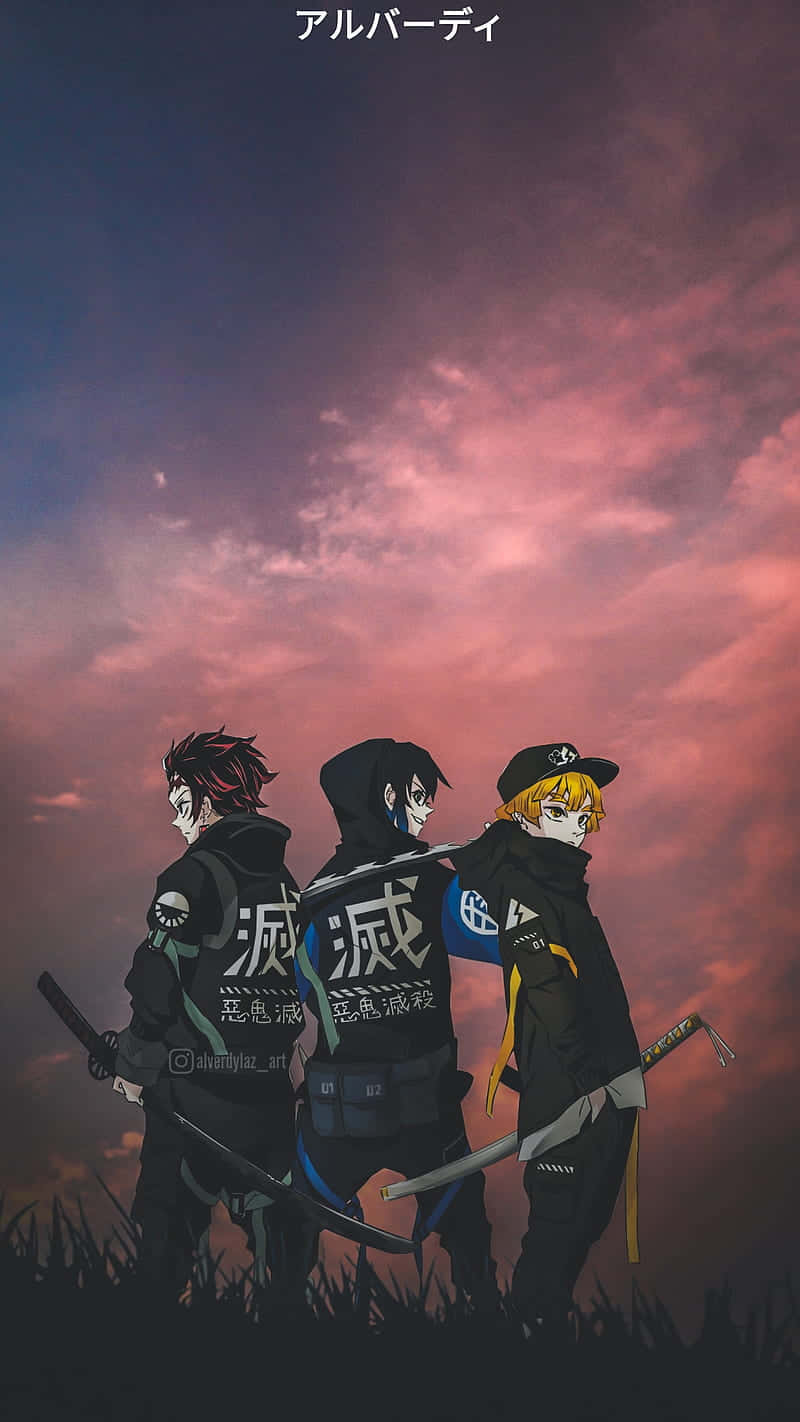 Demon Slayer Trio Sunset Aesthetic Wallpaper