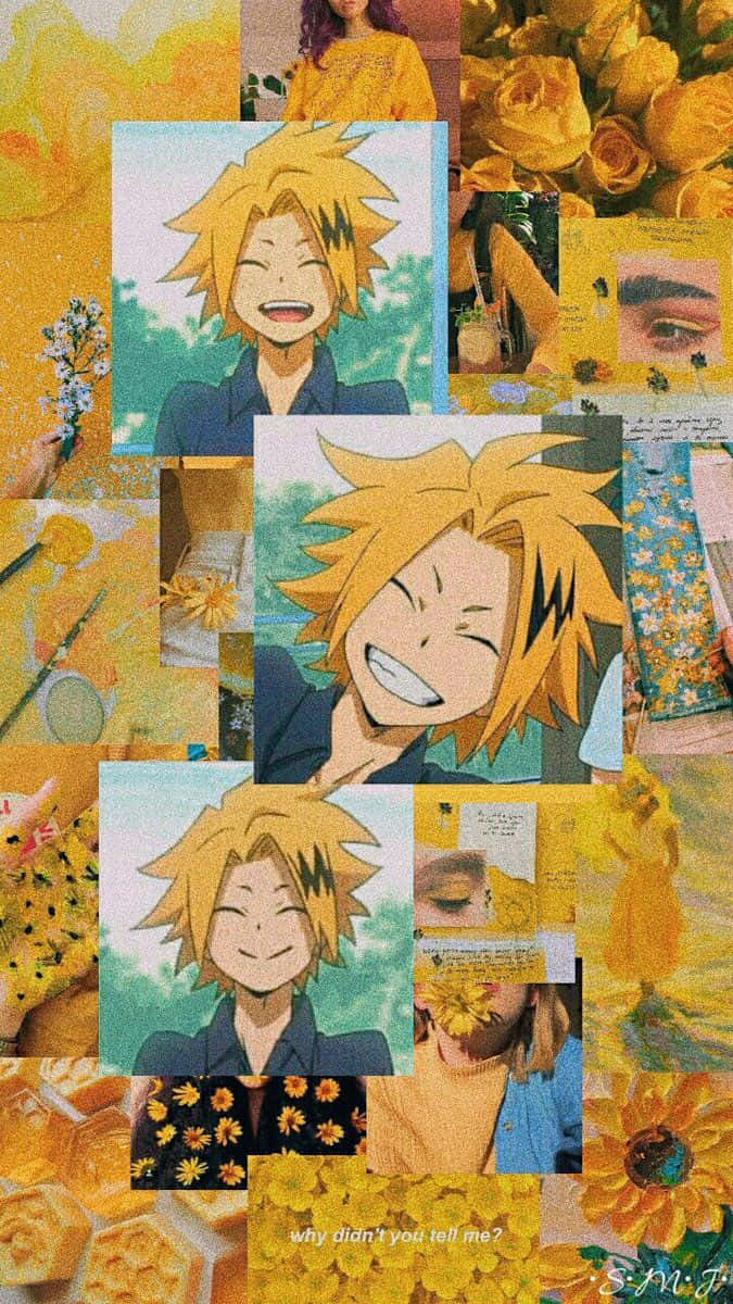 Denki Kaminari Collage Aesthetic With Yellow Flowers Wallpaper