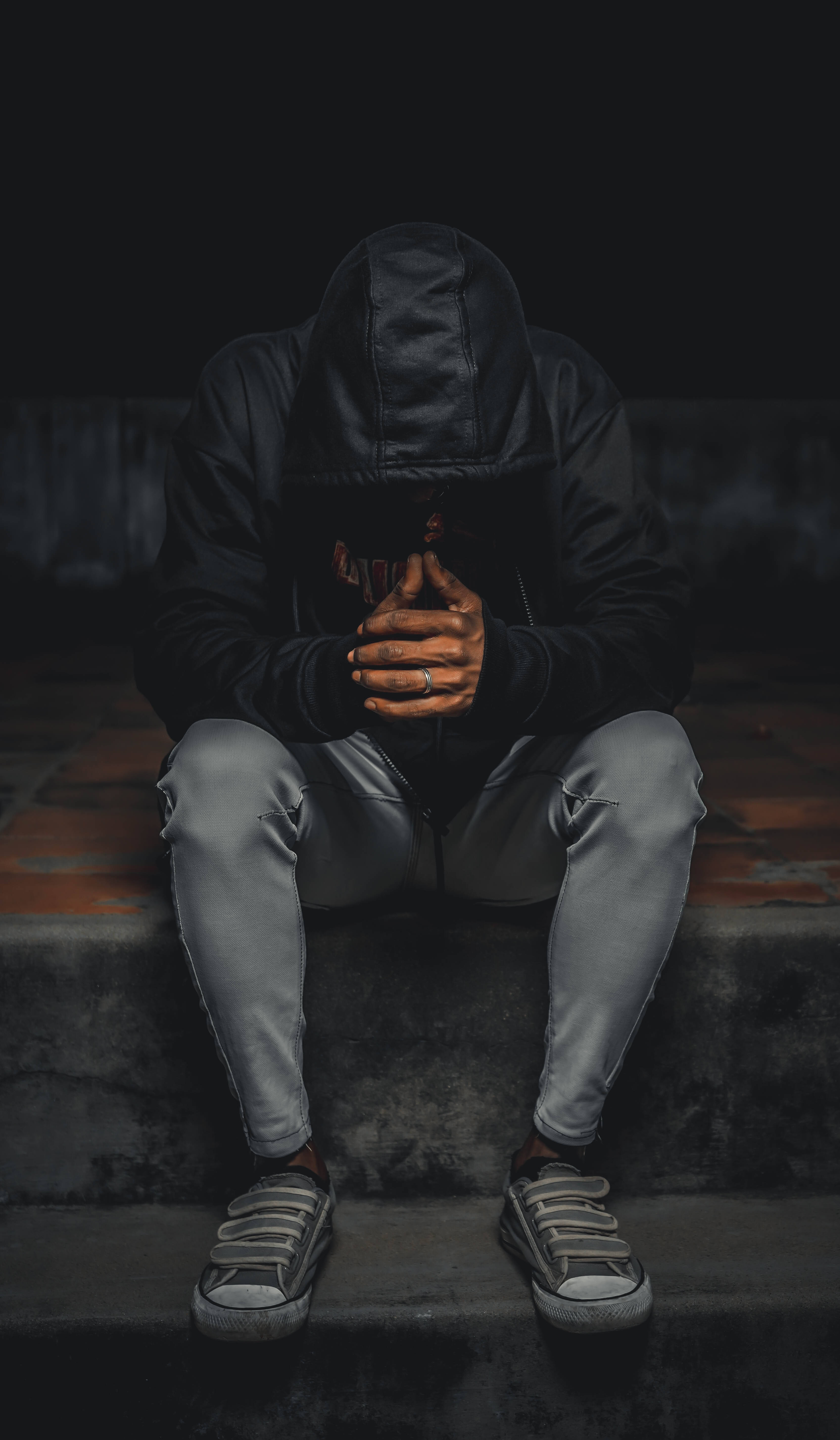 Depression Aesthetic Man On Steps Wallpaper