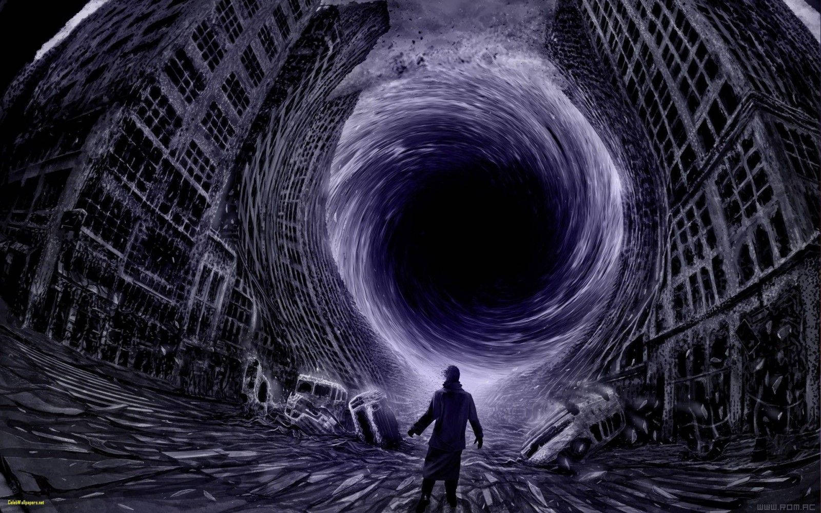 Destructive Black Hole In The City Wallpaper